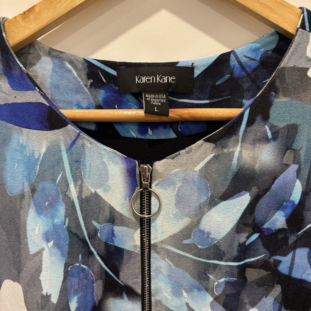 Karen Kane | Botanical Print Zip-Front Shift Dress Sz L - Picture 3 of 9